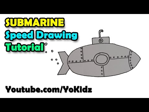 Speed Drawing or Time Lapse drawing of cartoon submarine for kids easy and simple