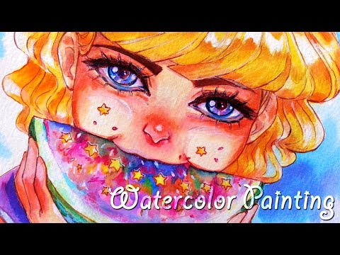 Star Watermelon [ Anime Girl ] - Watercolor Painting Process