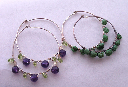 Sterling and gemstone hoop earrings