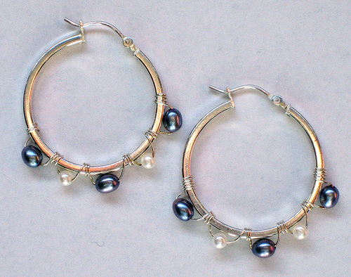 Sterling silver and pearl hoop earrings