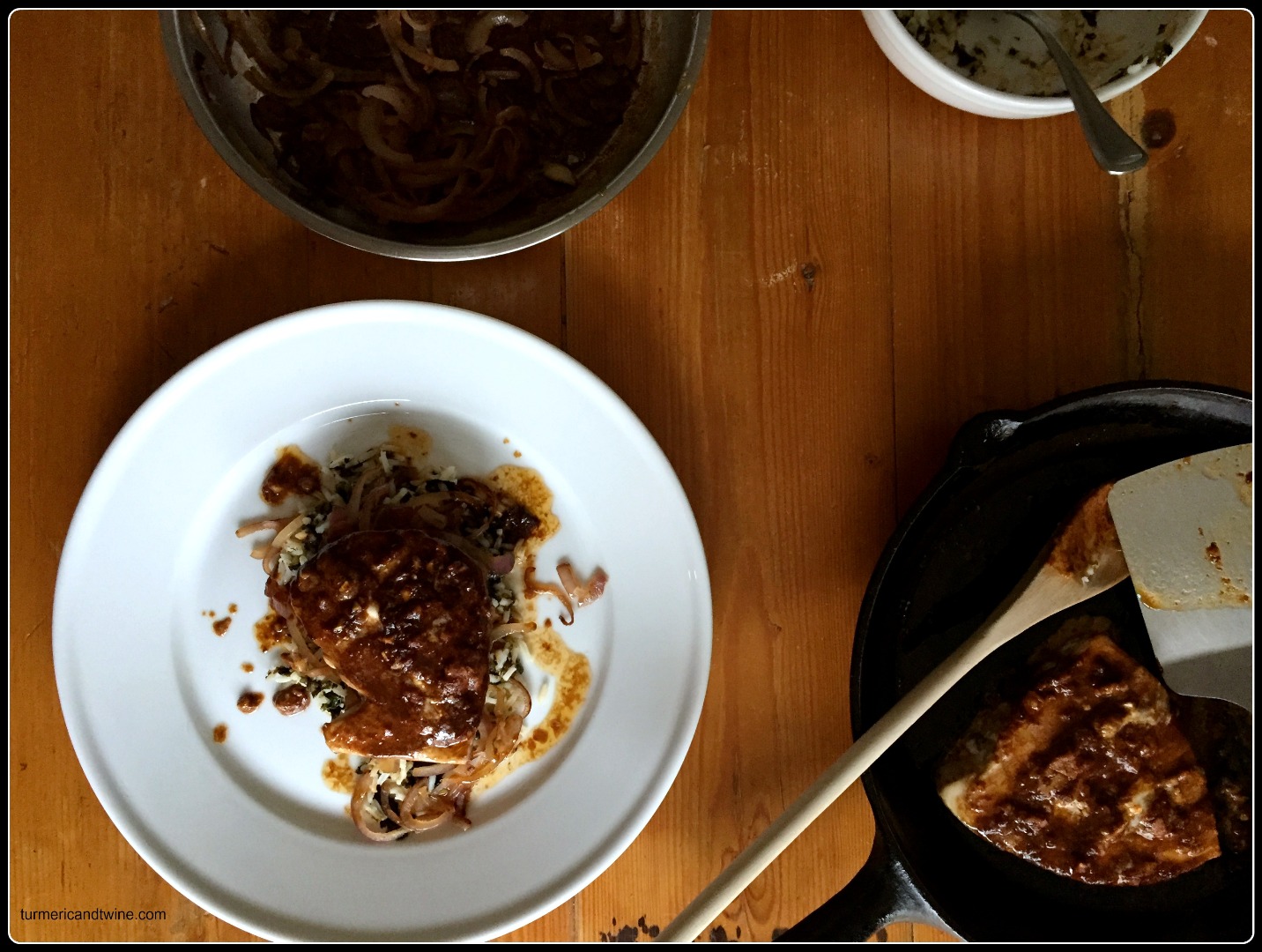 Tamari Butter Dijon Albacore Tuna Steak abed Saffron Seaweed Rice and Golden Onions plate.jpg