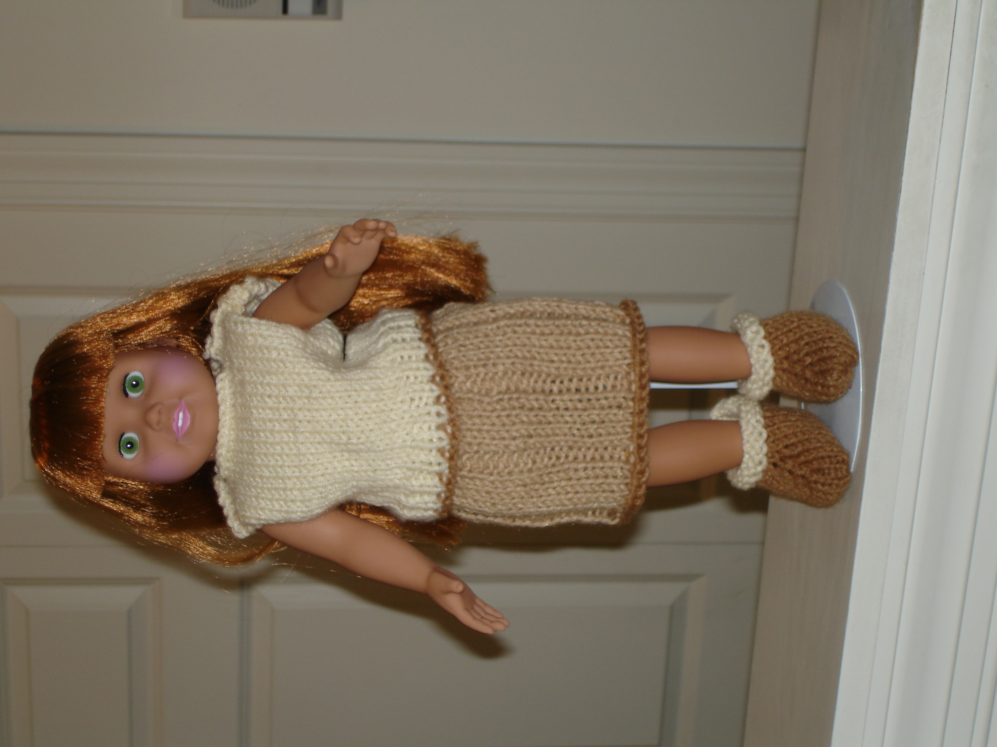 Tan skirt, ivory top, boots - American Girl 001.JPG