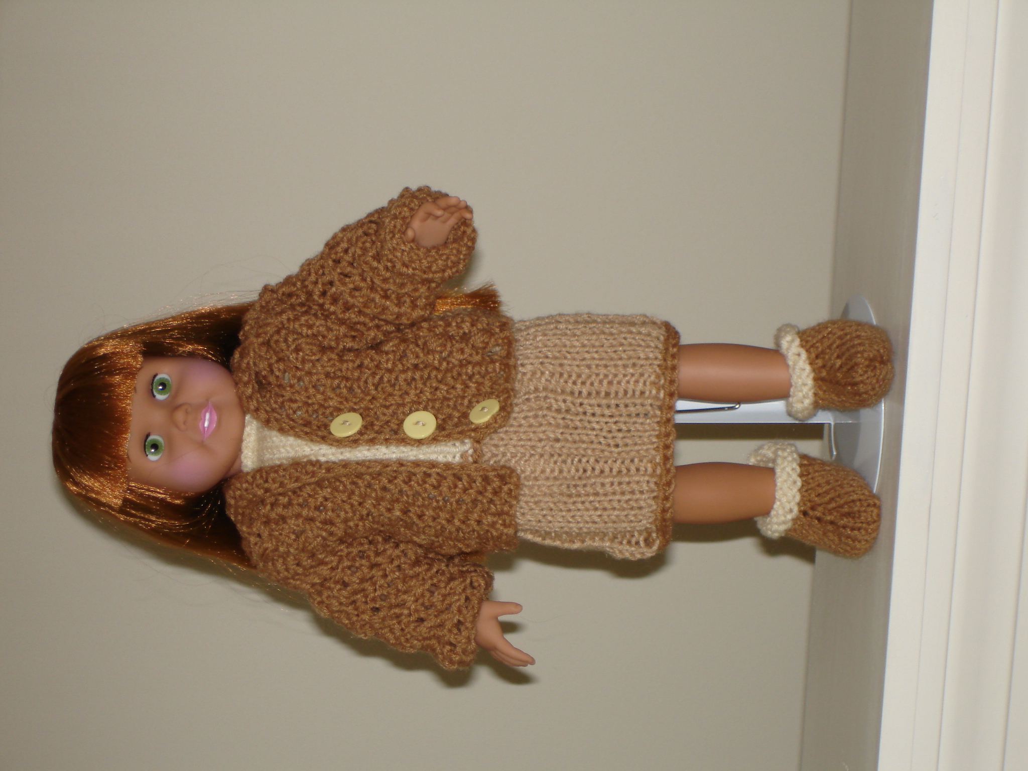 Tan skirt, ivory top, boots - American Girl 002.JPG