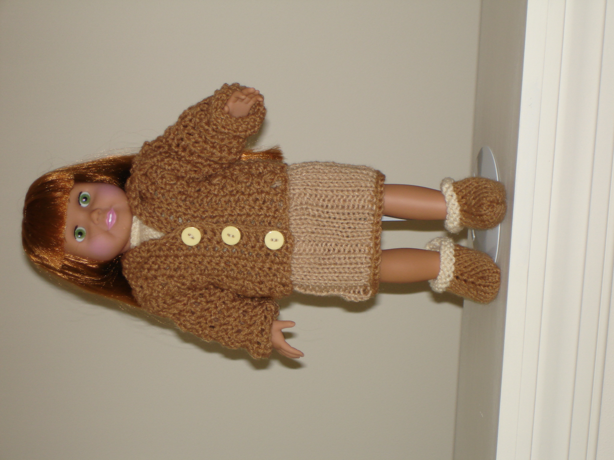 Tan skirt, ivory top, boots - American Girl 003.JPG