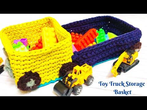 Toy Truck Crochet Storage Basket with Tshirt Yarn