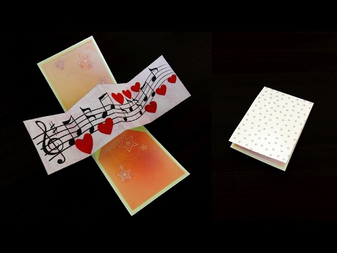 Twist and pop card (song of love) - learn how to make a music pop up card from template - EzyCraft