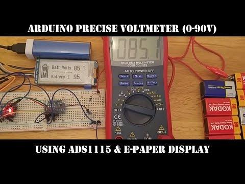 Waveshare E-ink Display Precise voltmeter (0-90v DC) with Arduino Nano - Code included