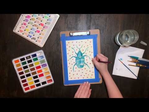 Weevil Mixed Media Timelapse- Watercolor/Prismacolor with Kitten Cameo