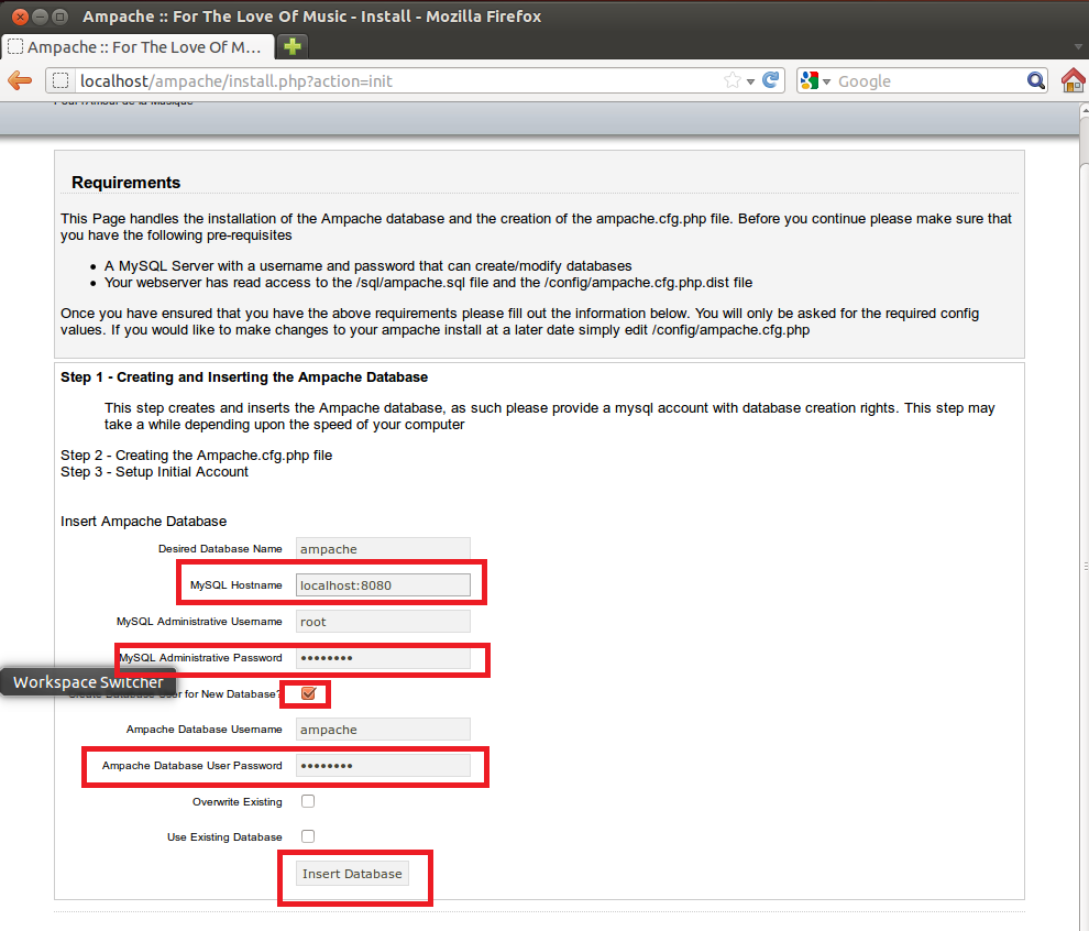 ampache database configuration.png