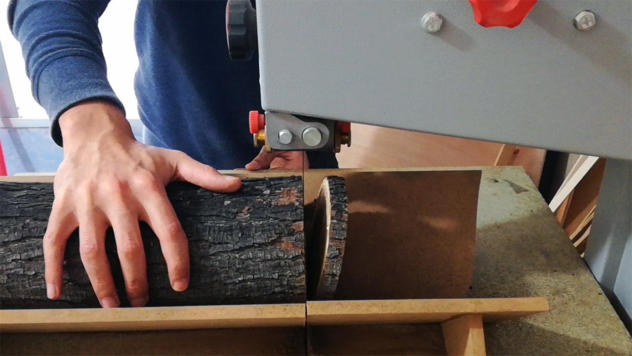 cutting log slices on the bandsaw - woodworking.jpg