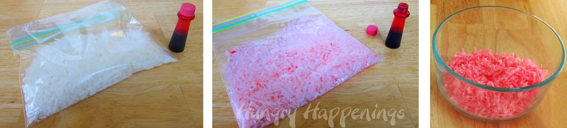 how to color coconut using liquid food coloring, pink, Valentine's Day recipe .jpg