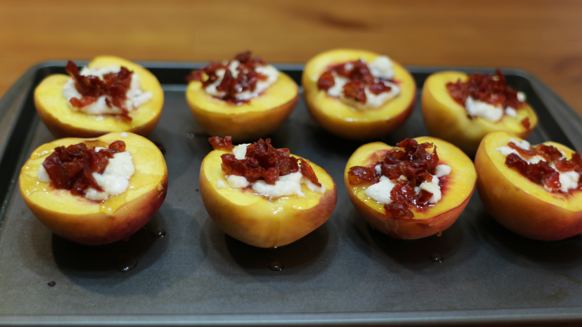 how to make roasted goat cheese peaches with prosciutto and honey.jpg