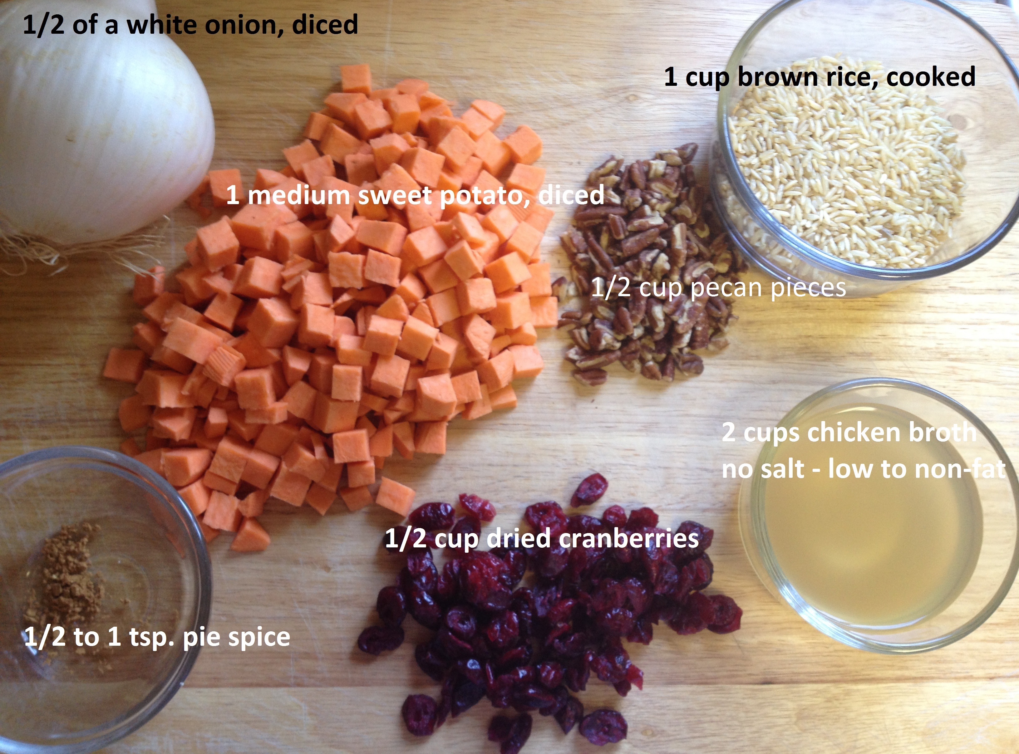 ingredients for Sweet potato Pilaf with Cranberries and Pecans.jpg