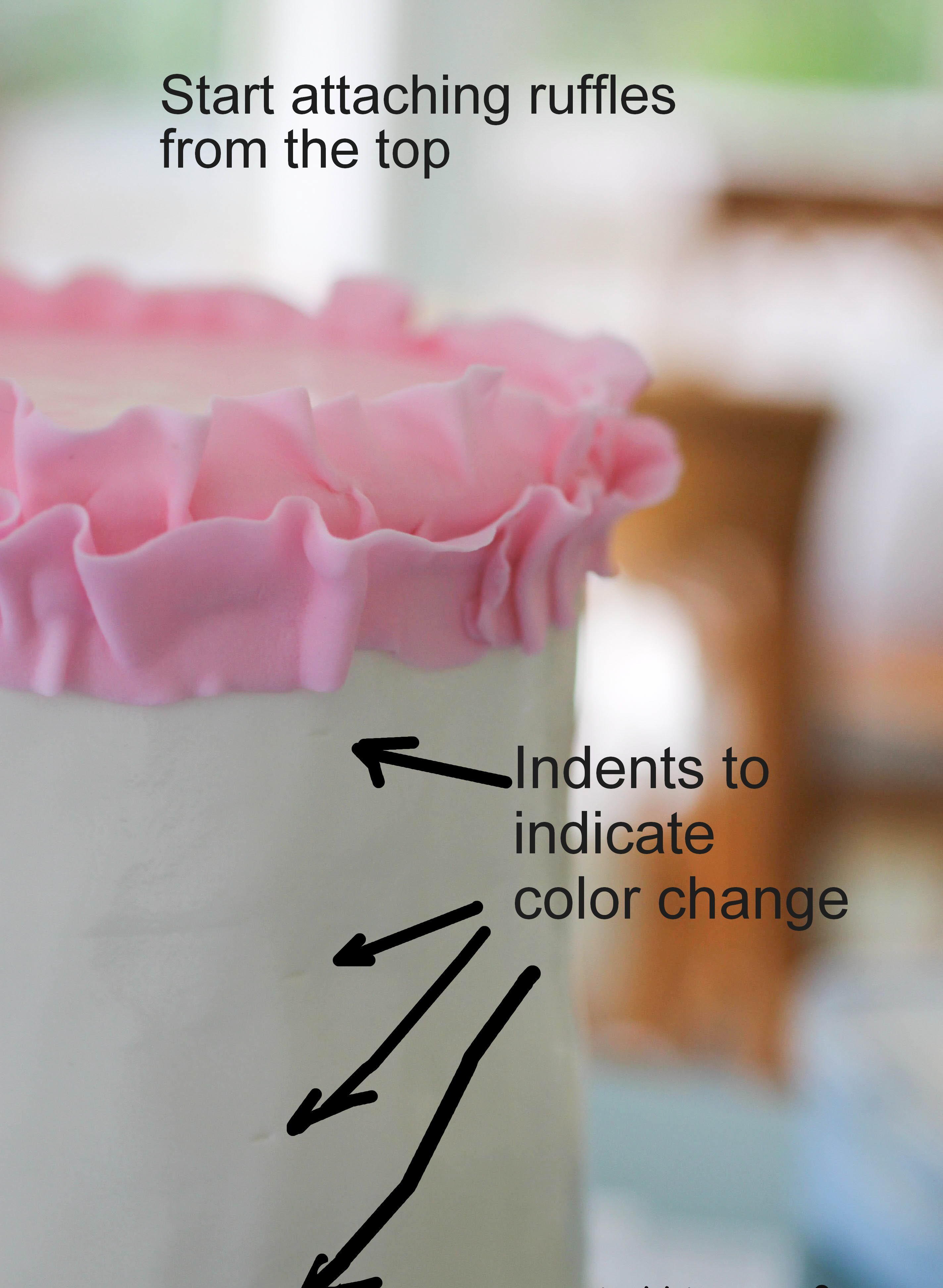 instructables pastel ruffle rainbow cake start attaching the ruffles from the top.jpg