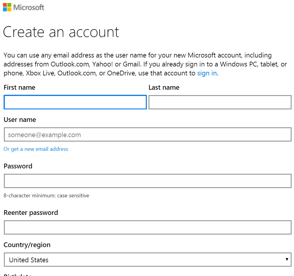 microsoft create account page.png