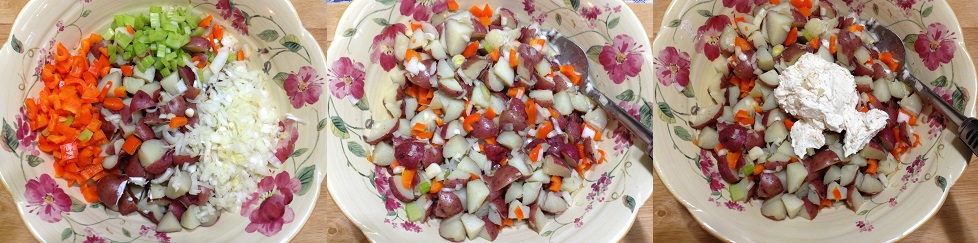 mixing potato salad ingredients for Red Potato and Sweet Pepper  Salad.jpg