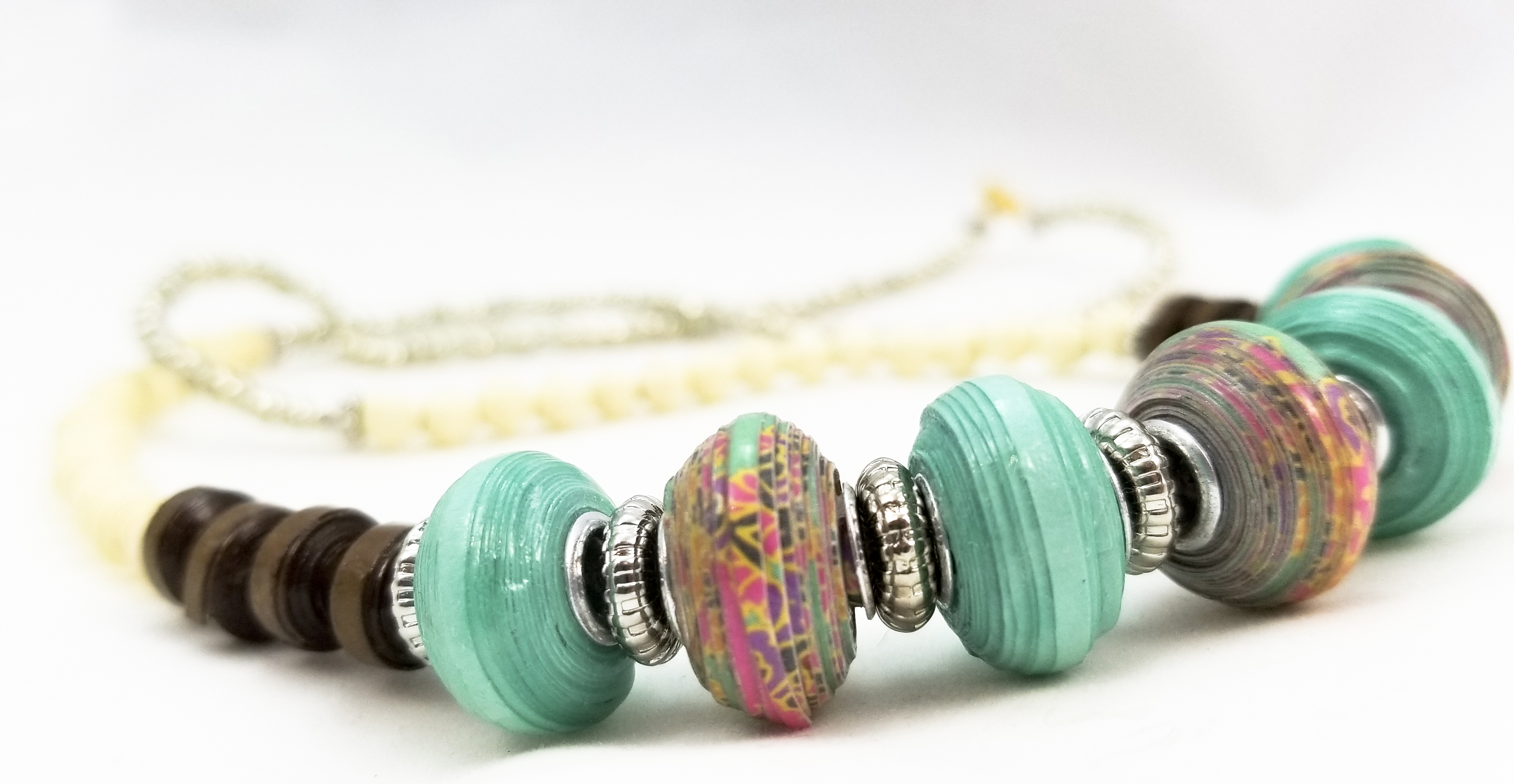 paper bead necklace euro teal brown 2.jpg