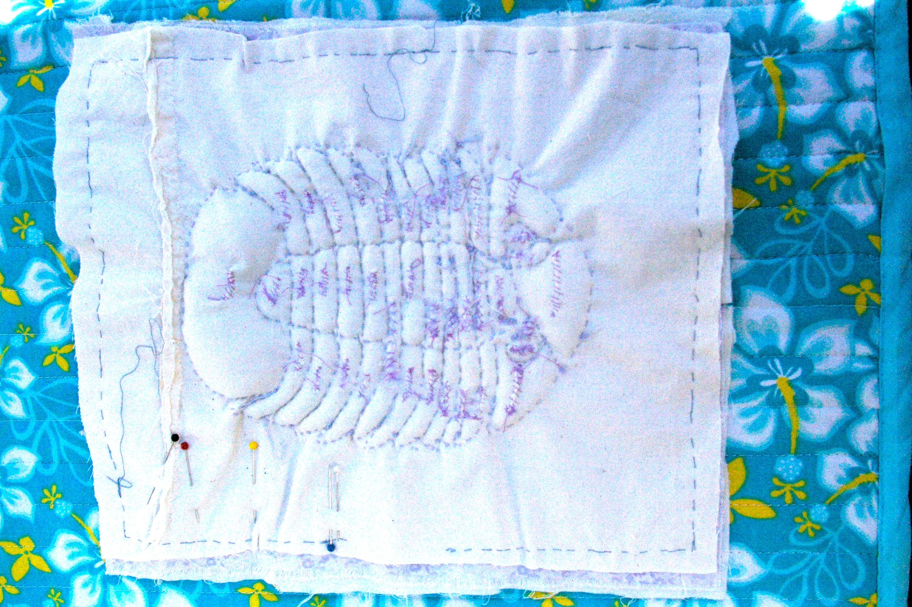 pillow creation step near end trapunto side with frankenstein looking stitches.JPG