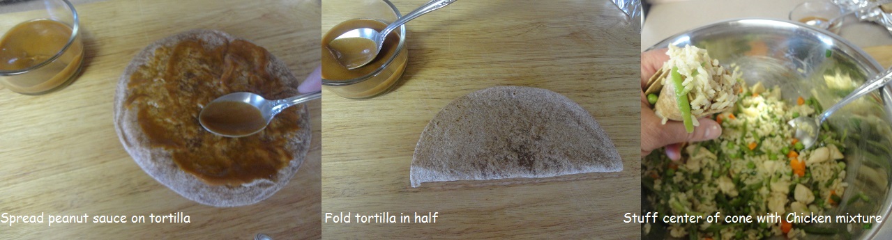 spread peanut sauce on warm tortilla.JPG