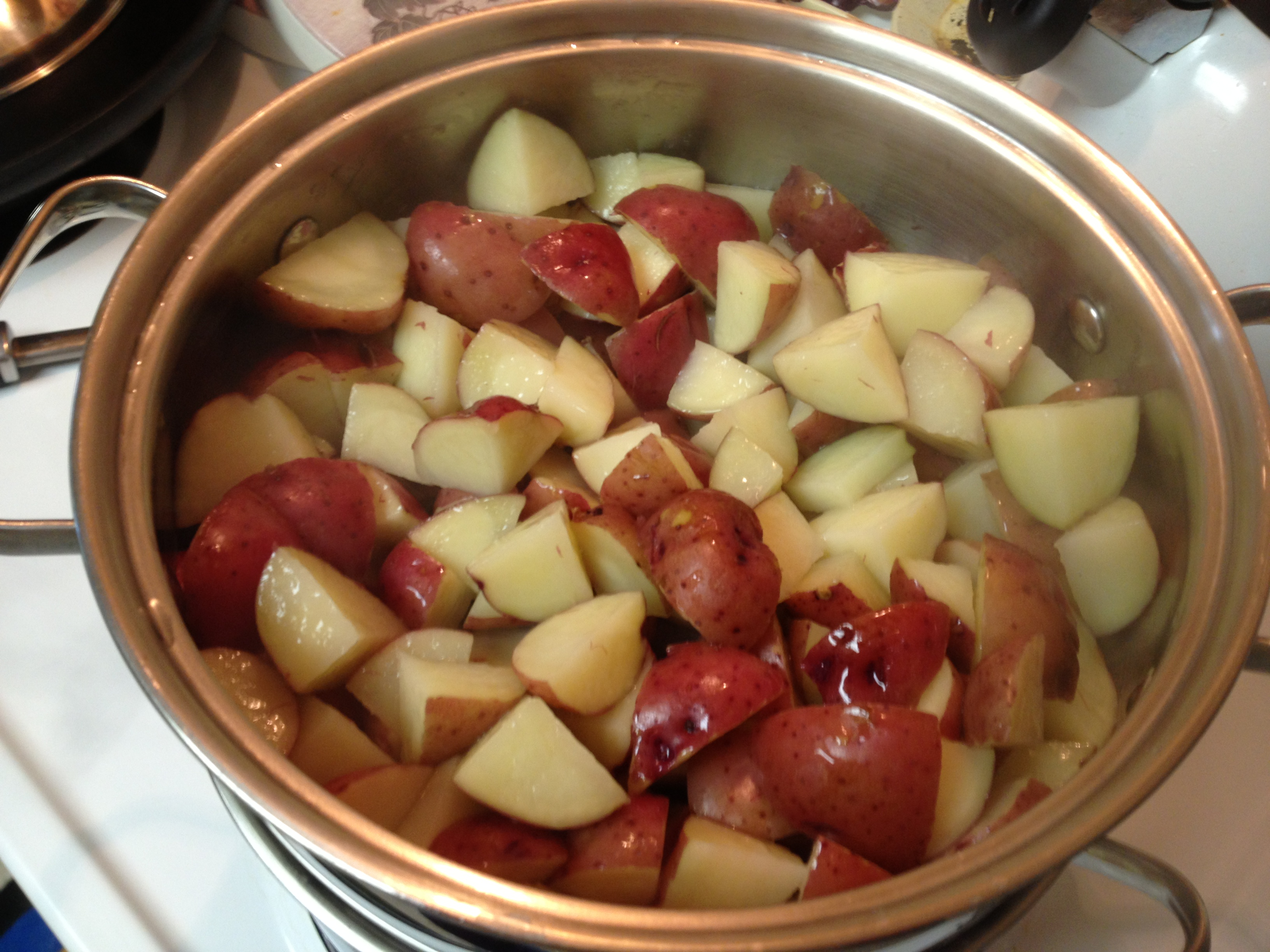 steaming red potatoes for Red Potato and Sweet Pepper  Salad.jpg