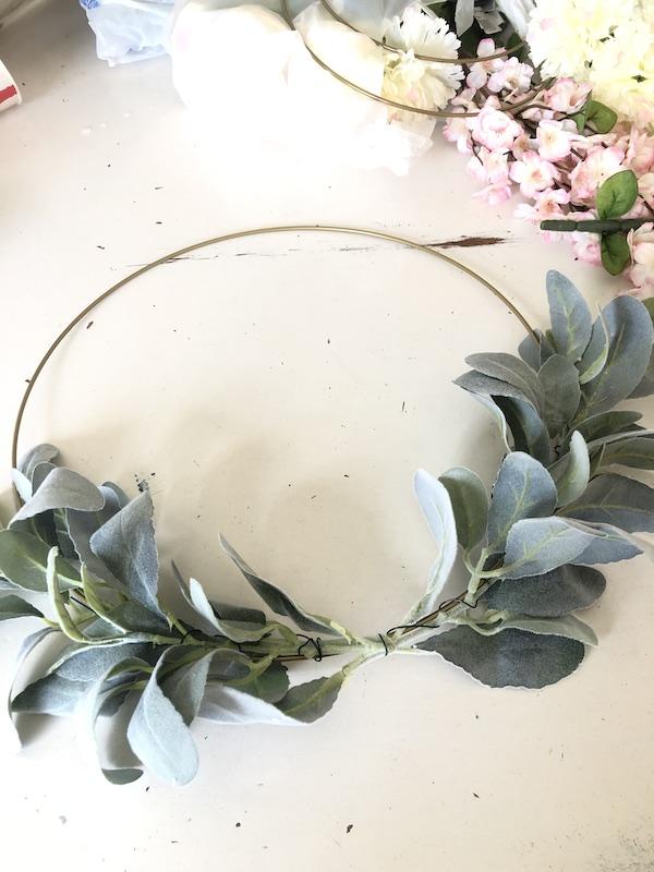 wire hoop floral wreath with lambs ear .JPG