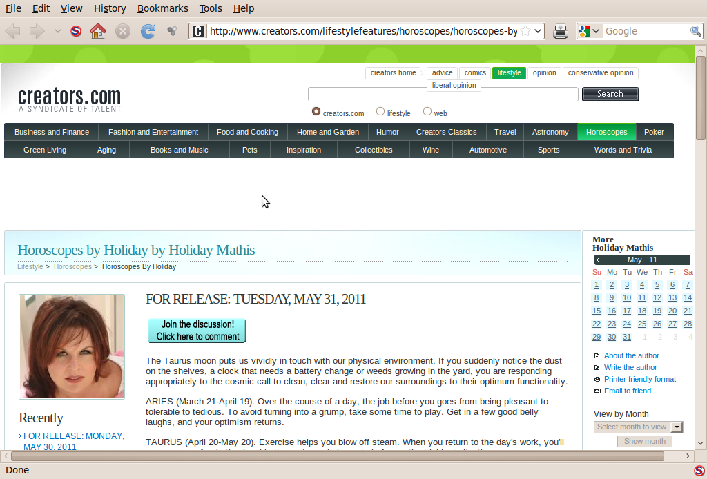 Screenshot-FOR RELEASE: TUESDAY, MAY 31, 2011 by Holiday Mathis on Creators.com - A Syndicate Of Talent - Mozilla Firefox.png