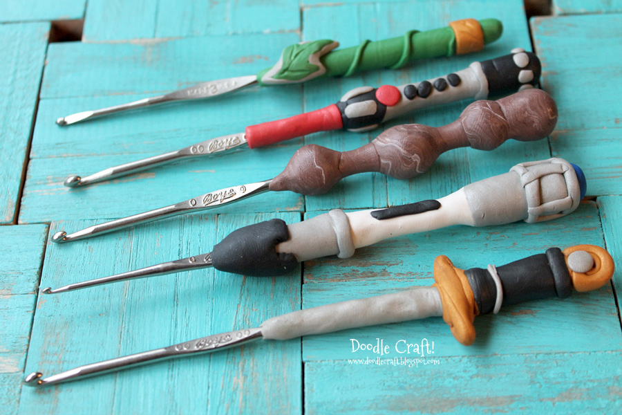 geeky crochet hooks oven bake clay sculpey fimo lord of the rings sonic screwdriver doctor who LOTR one ring lightsaber star wars excalibur merlin king arthur elder wand harry potter dumbledore geekery nerd (5).JPG