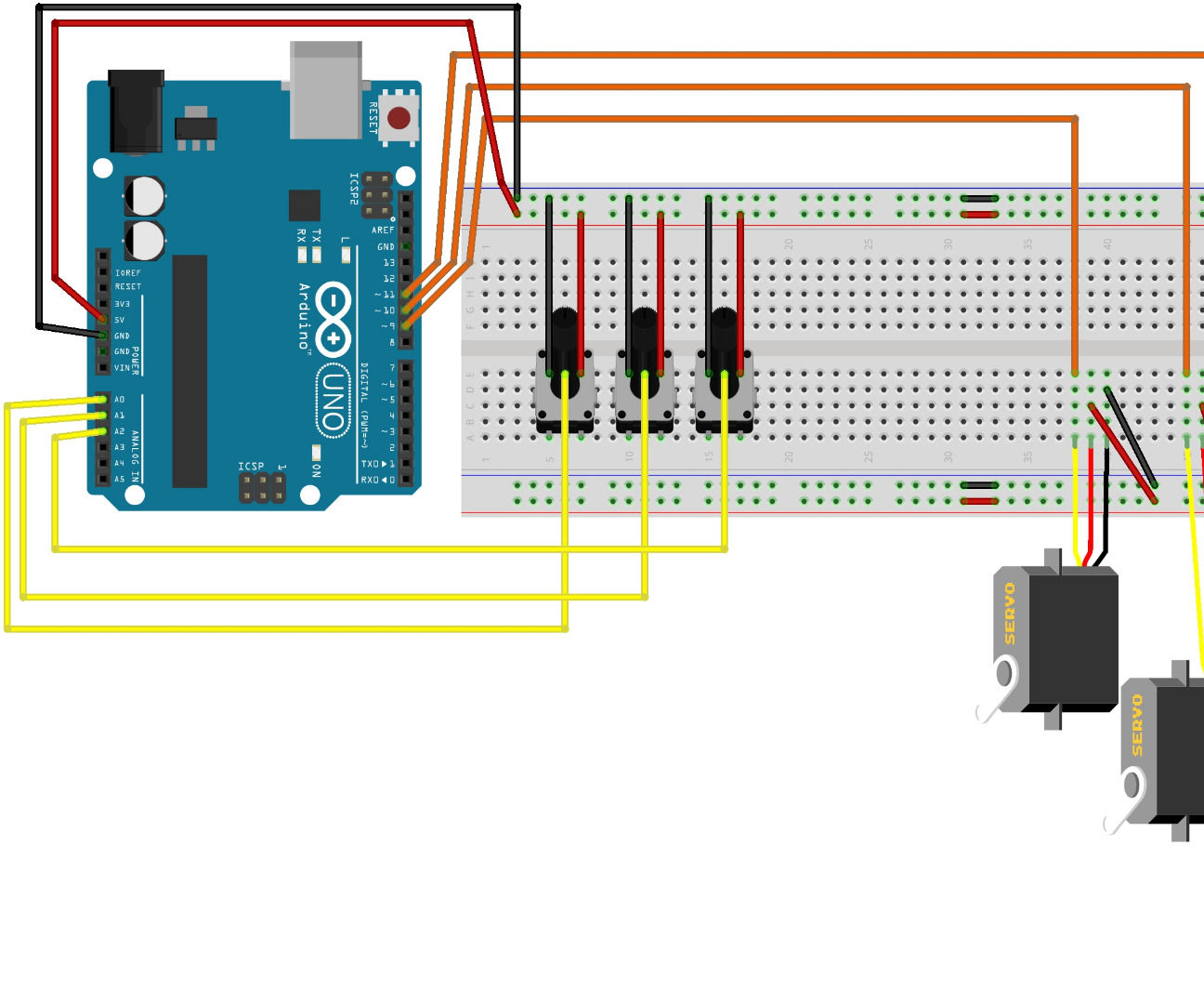 Controlling 3 Servo Motors With 3 Potentiometers and an Arduino