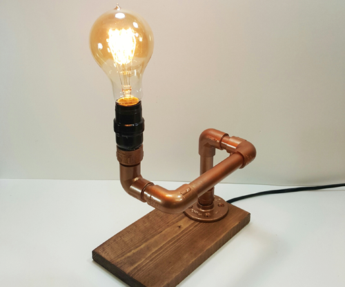 Edison Lamp Made With Wood and Faux Copper Pipe