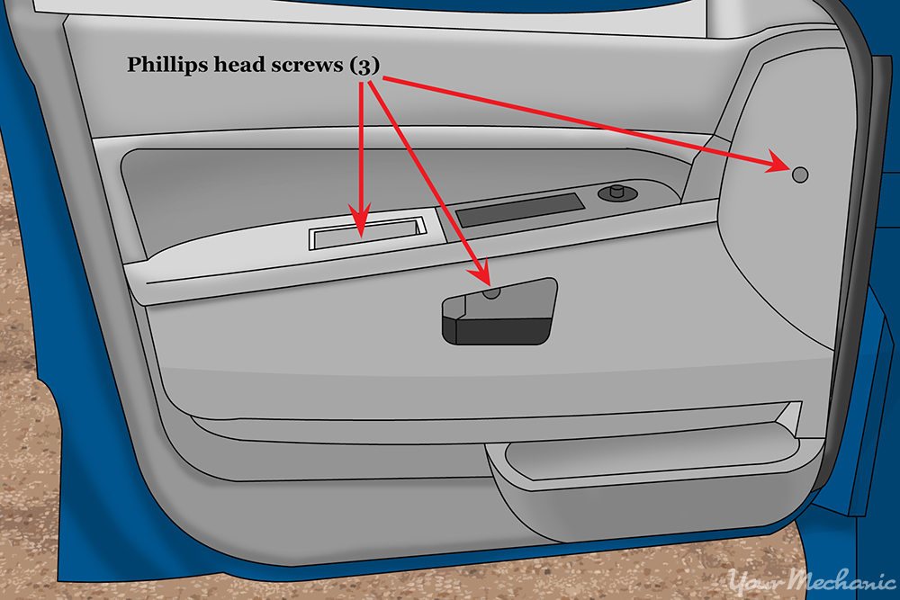 How To Fix Common Electric Window Issues - 2 Door panel with screw covers pointed to by red arrows.jpg