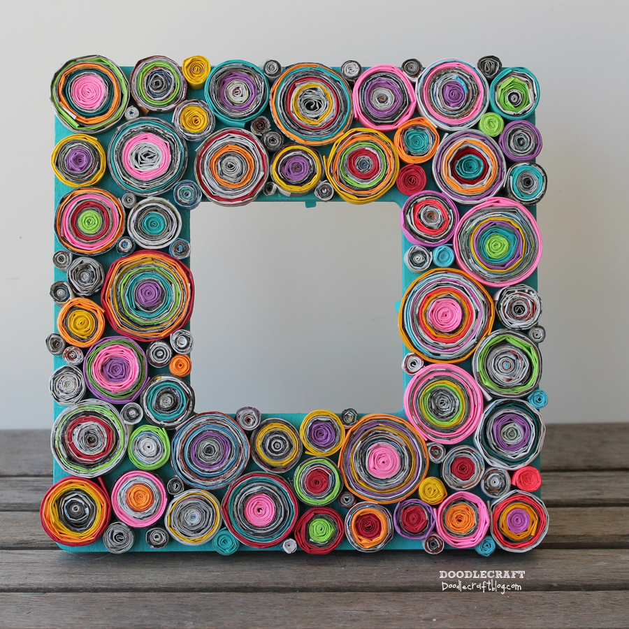 rolled paper green design upcycled magazine picture wood frame astrobrights paper family activity kids craft way too much time tedidous (4).JPG