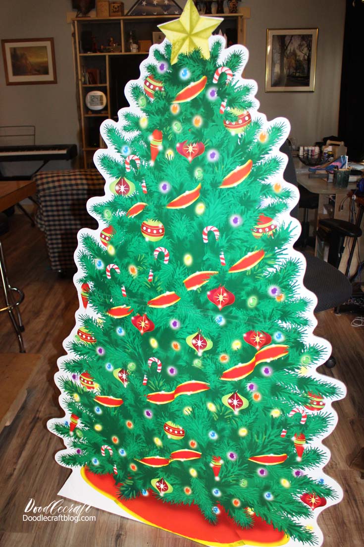 cardboard cut out cutout Christmas tree DIY with real blinking lights great for limited space renters collage kids happy holidays oriental trading easy decor (4).JPG