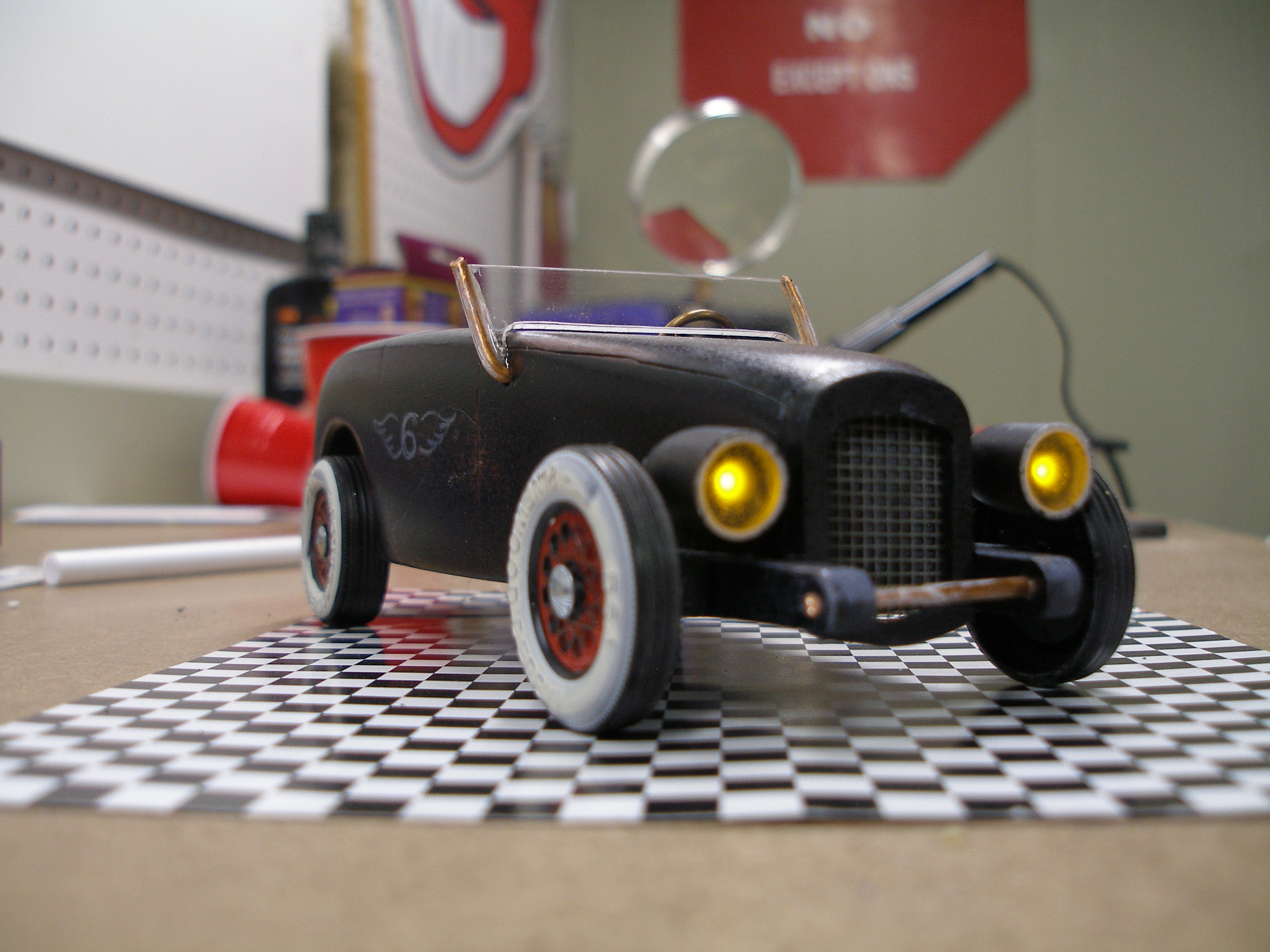 Vintage Headlights and Taillights for Pinewoood Derby Car