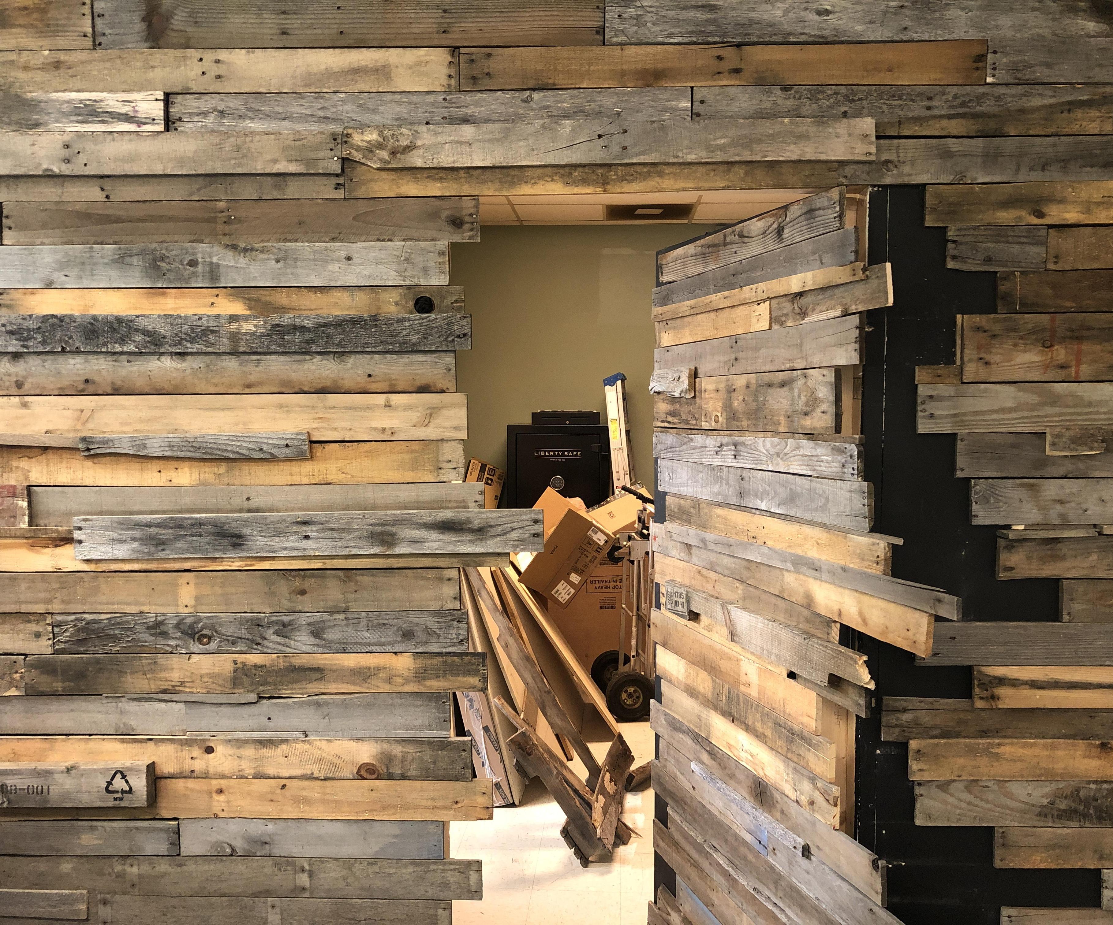 Secret Door and Pallet Wall Facade. Trash to Treasure!!