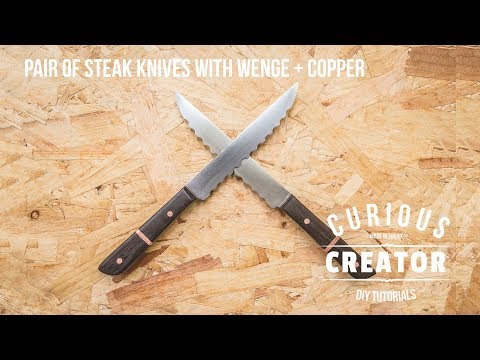 #38 Pair of Steel, Wenge + Copper Steak Knives