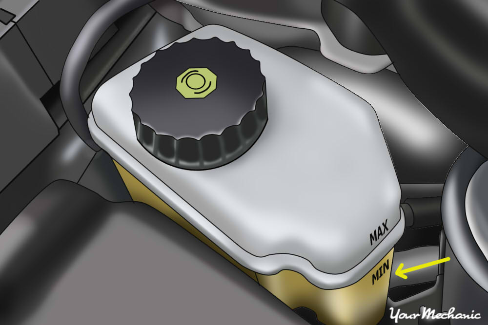 7 - How to Check the Fluids in a Car - plastic steering fluid reservoir showing max and min fill lines with an arrow pointing to the current level.jpg