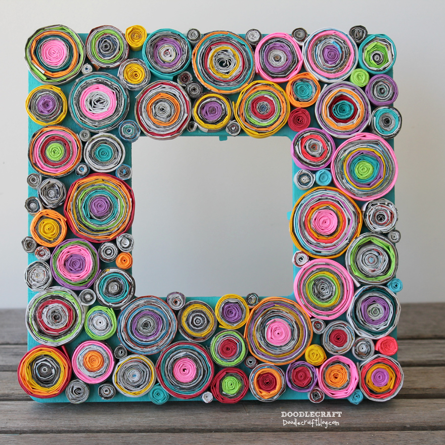 rolled paper green design upcycled magazine picture wood frame astrobrights paper family activity kids craft way too much time tedidous (2).JPG