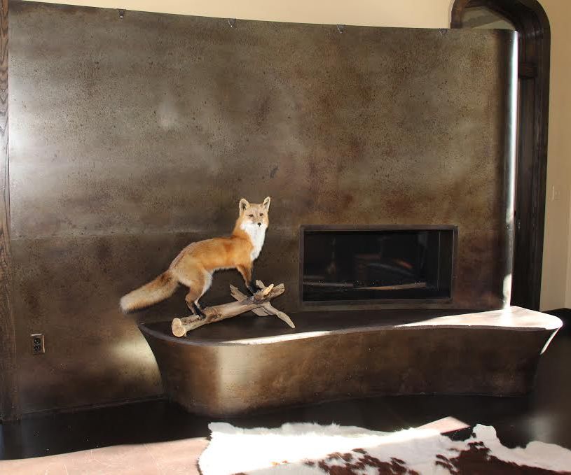 Curved Concrete Hearth  W/ or W/o Fox on a Log