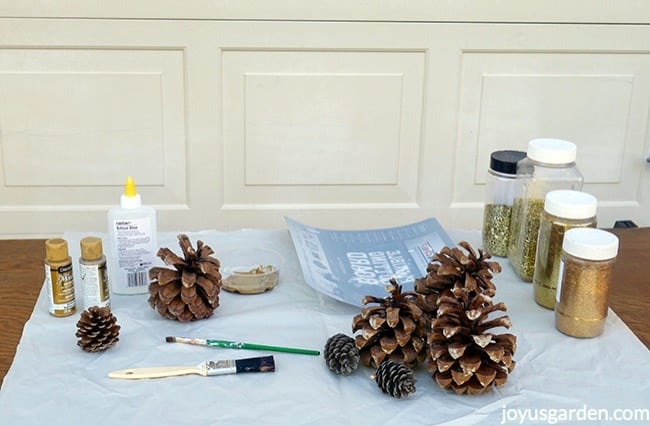 Pine-cones-4-types-of-gold-glitters-schoold-glue-metallic-paints-2-brushes-a-flexible-cutting-board-sit-on-a-work-table_new.jpg