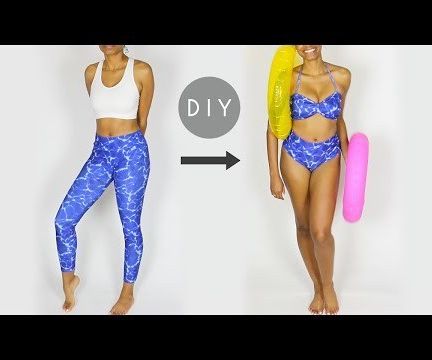 DIY High Waisted Bikini Swimsuit Out of Leggings (Easy Sewing!)
